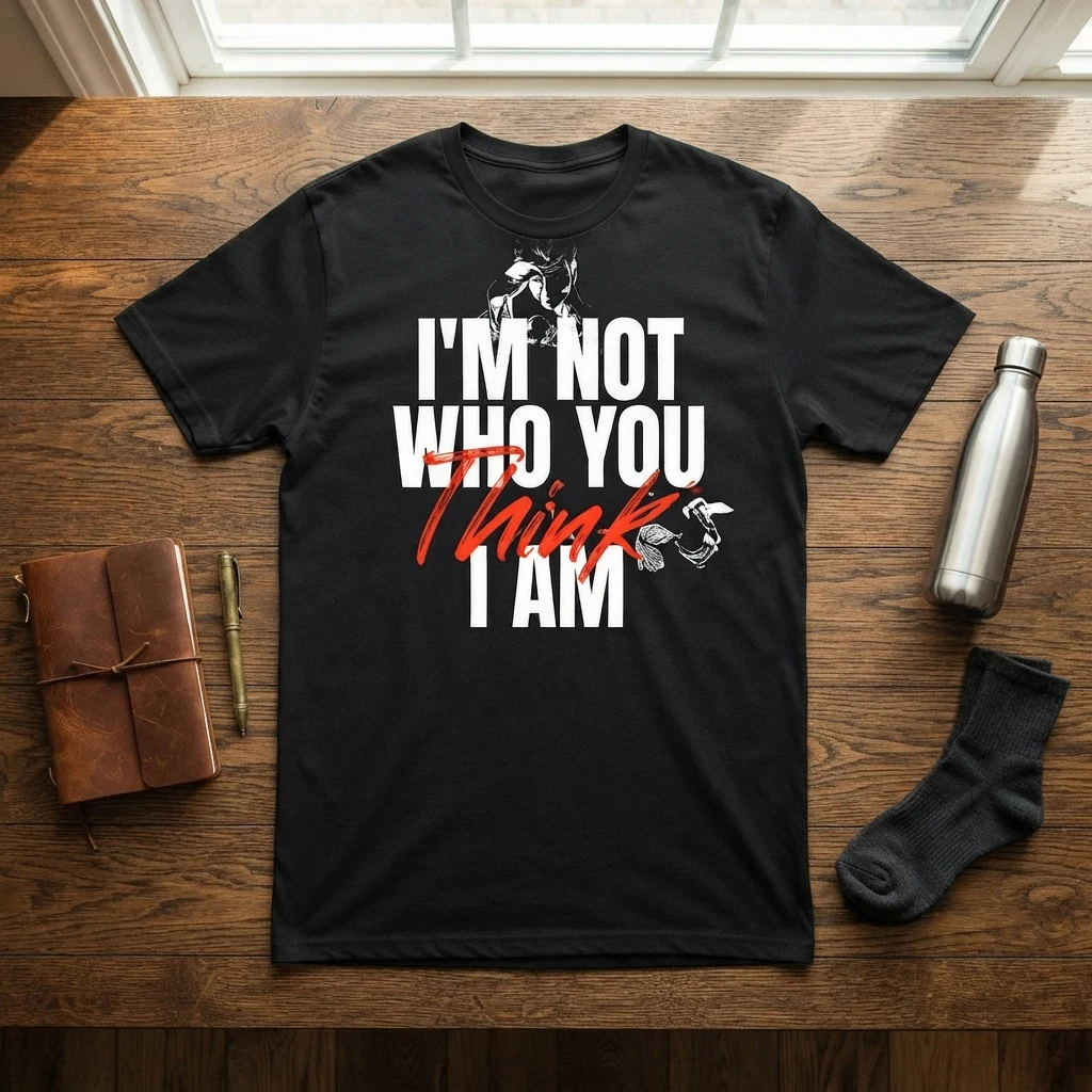 Graphic Printed Tee – I'm Not Who You Think I Am Flatlay